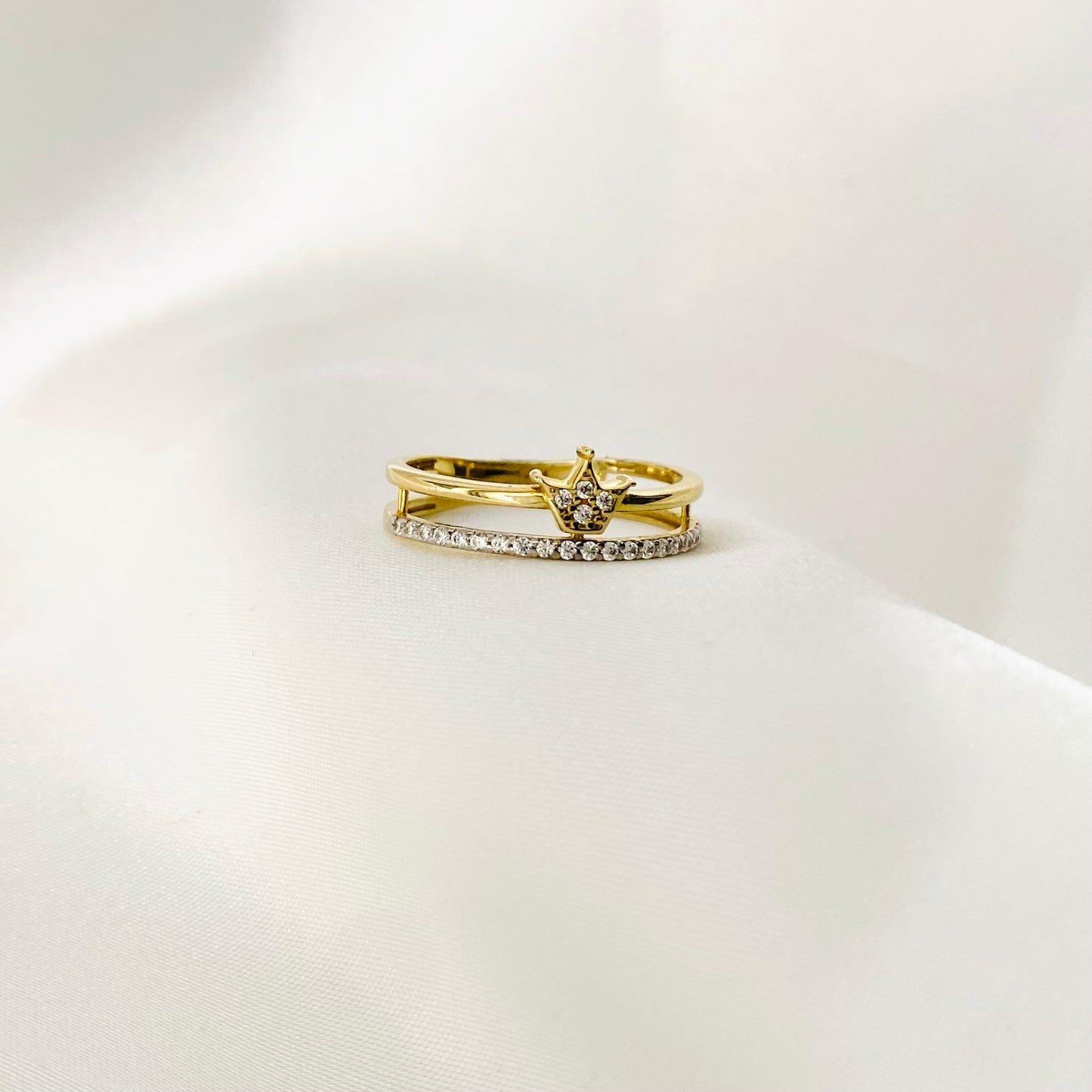 Anillo Doble Banda Corona 10K